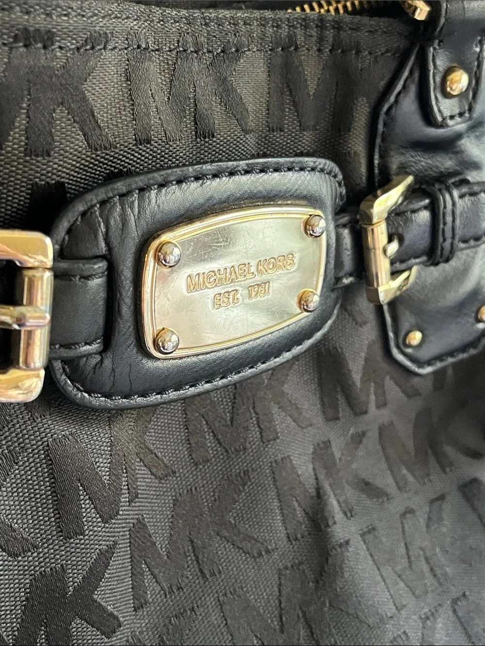 Michael Kors Gansevoort Monogram Jacquard Satchel Bag in black